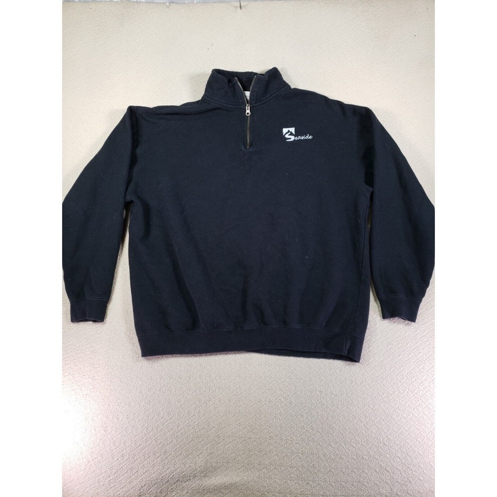 Seaside Sweatshirt Mens Large Black Canvas Long Sleeve 1/4 Zip Casual Athleisure